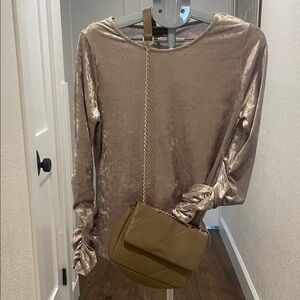 Vince Camuto Velvet Long Sleeve Top in Taupe
